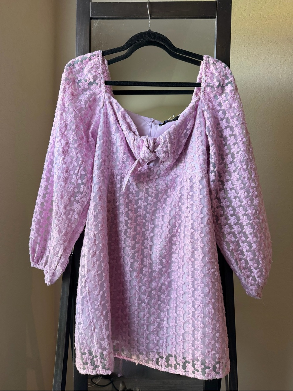 Pomelo Lavender Floral Lace Tie-Front dress